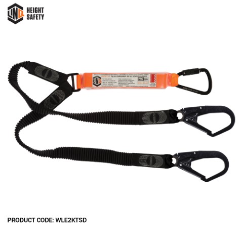 LINQ WEBBING LANYARD ELASTIC DBL LEG 1X D.A KARABINER 2X SCAFF HOOK